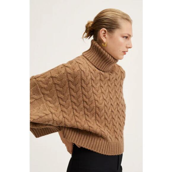 MANGO Oversized Cable Knit Turtleneck Sweater L Fisherman Cabincore Boho chic - Picture 8 of 8